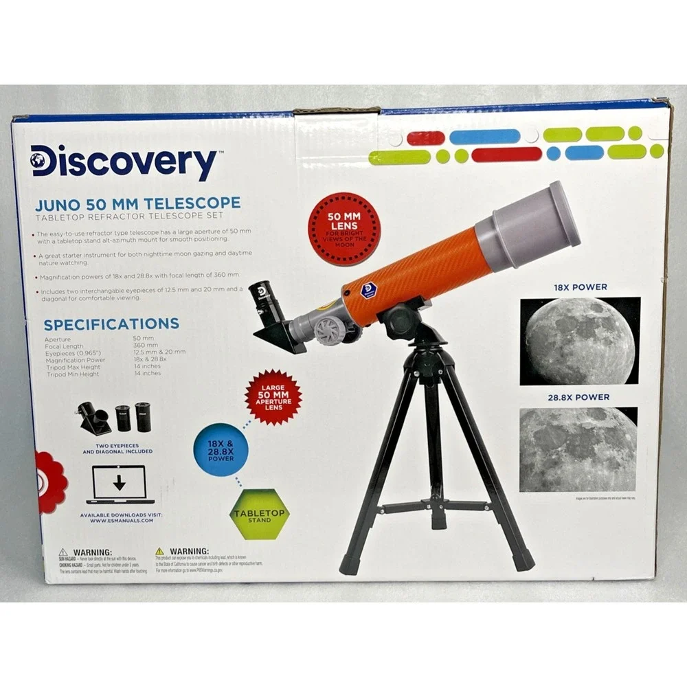 Discovery Juno 50‎ MM Telescope Tabletop Refractor Telescope Set 18X & 28.8X NEW